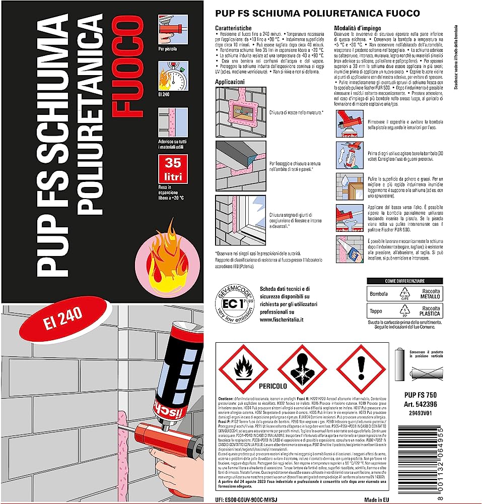 Schiuma poliuretanica antifuoco "FS" manuale 750 ml