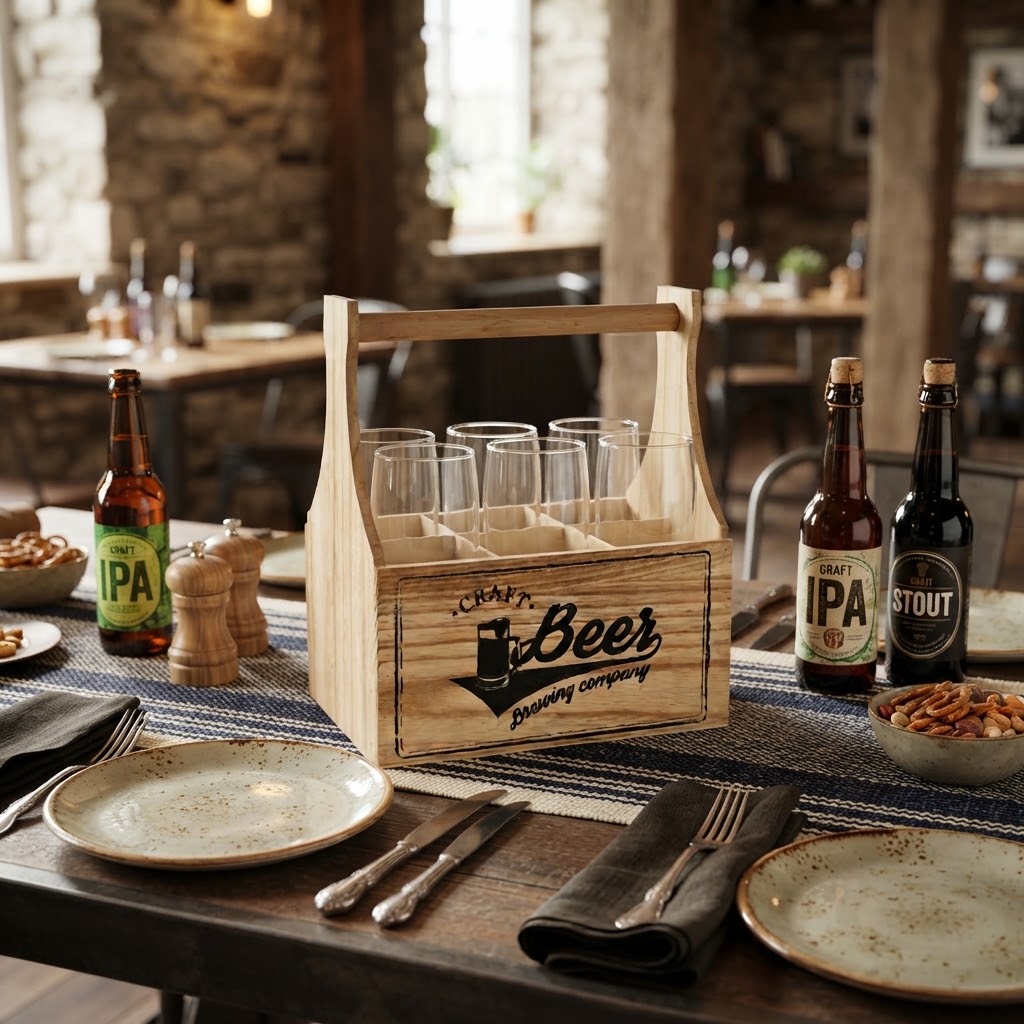 Set Cestello in legno con 6 bicchieri per la birra in vetro da 400 ml