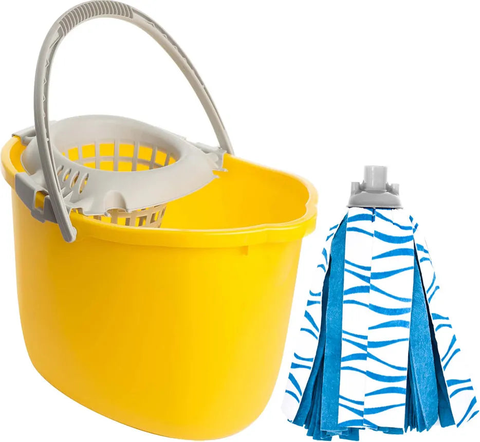 Secchio lavapavimenti con strizzatoio con mop in fibre sintetiche senza manico