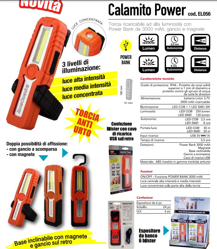 Torcia magnetica con gancio, ricaricabile con Power Bank per meccanici