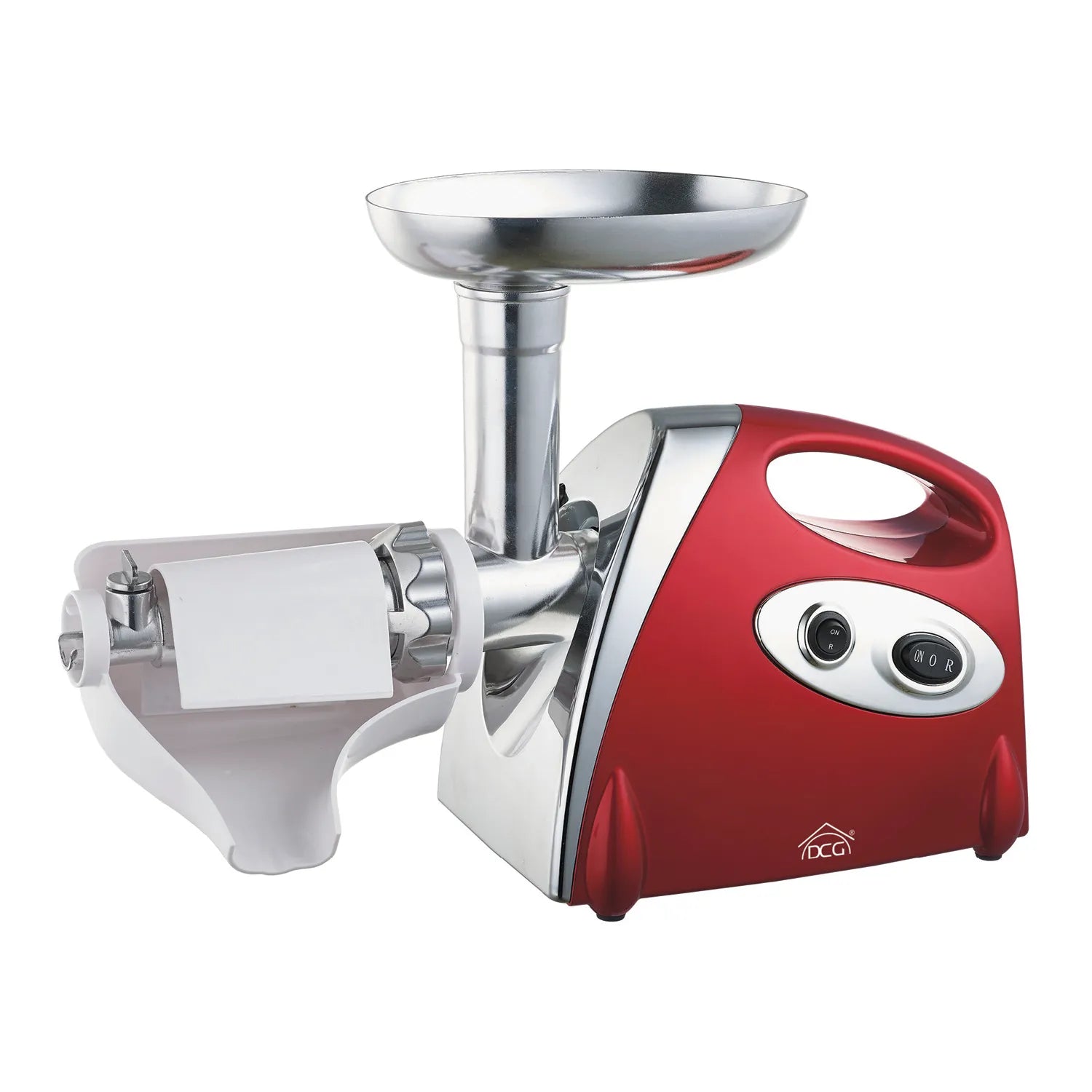 Spremipomodoro e tritacarne in alluminio, con imbuto, scivolo e pestello