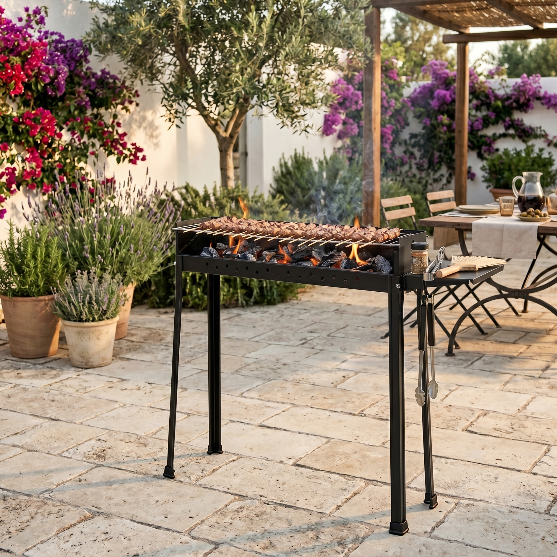 Barbecue cuoci arrosticini bbq fornacella per spiedini di carne e pesce