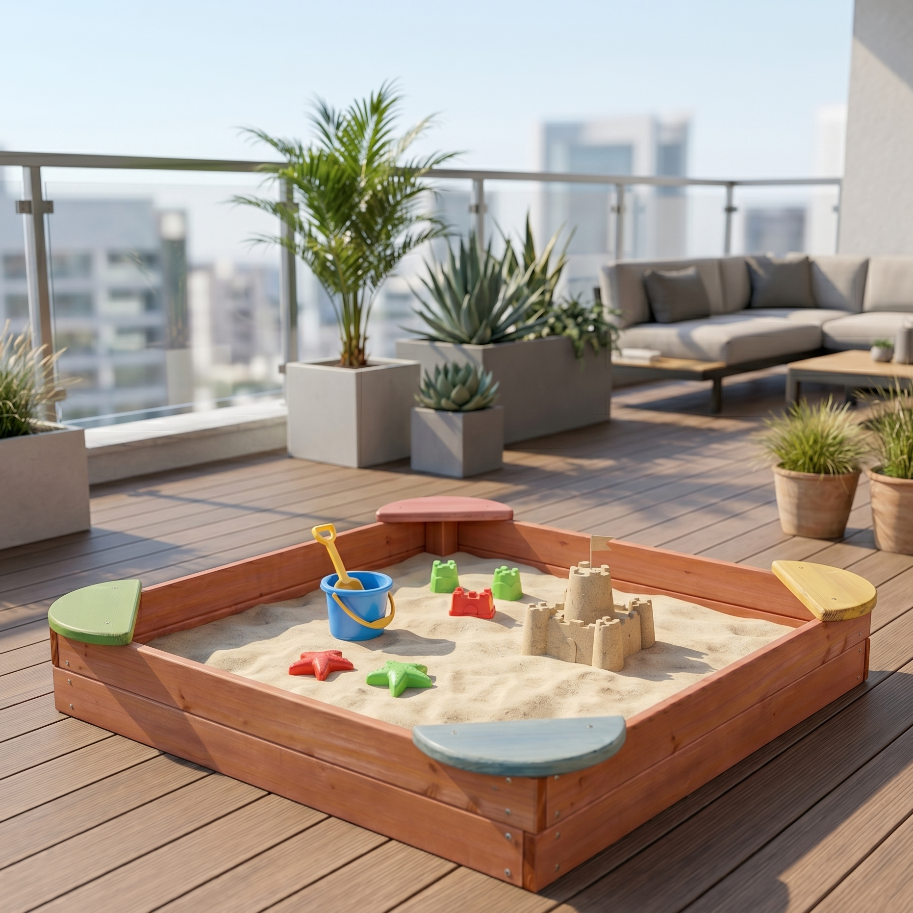 Sabbiera per bambini in legno verniciato da giardino e veranda