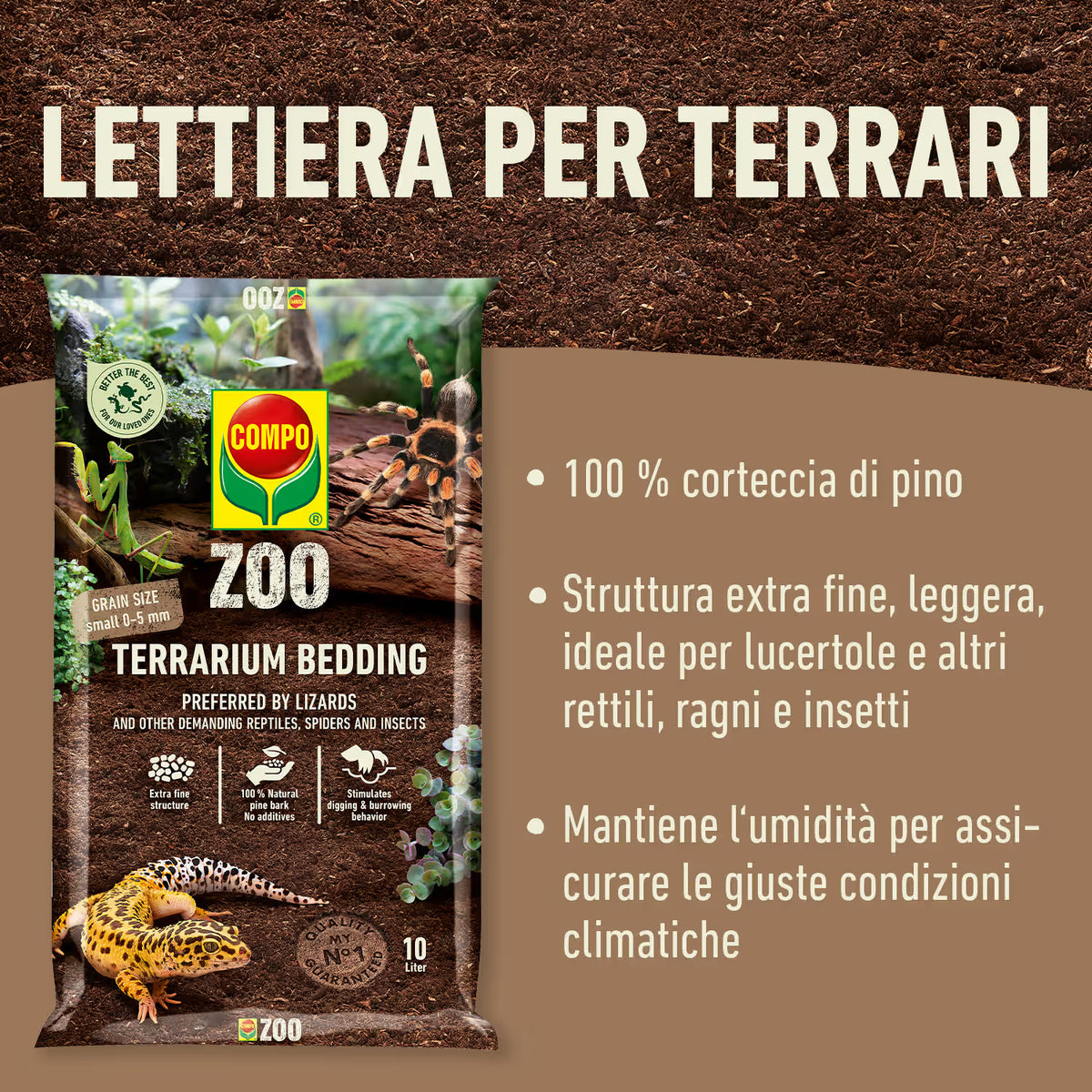 Terriccio Compo ZOO Lettiera per Terrari di Rettili uso professionale, da 10 litri