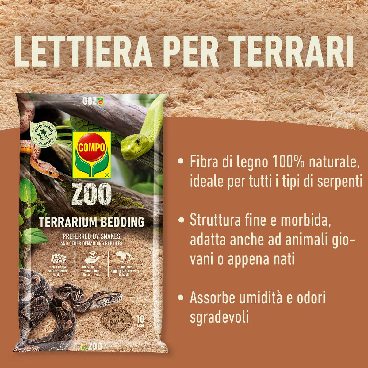 Terriccio Compo ZOO Lettiera per Terrari di Rettili uso professionale, da 10 litri