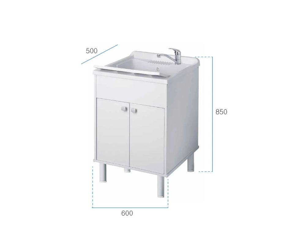 Mobile lavatoio anta inferiore doppia con vasca in resina di polipropilene