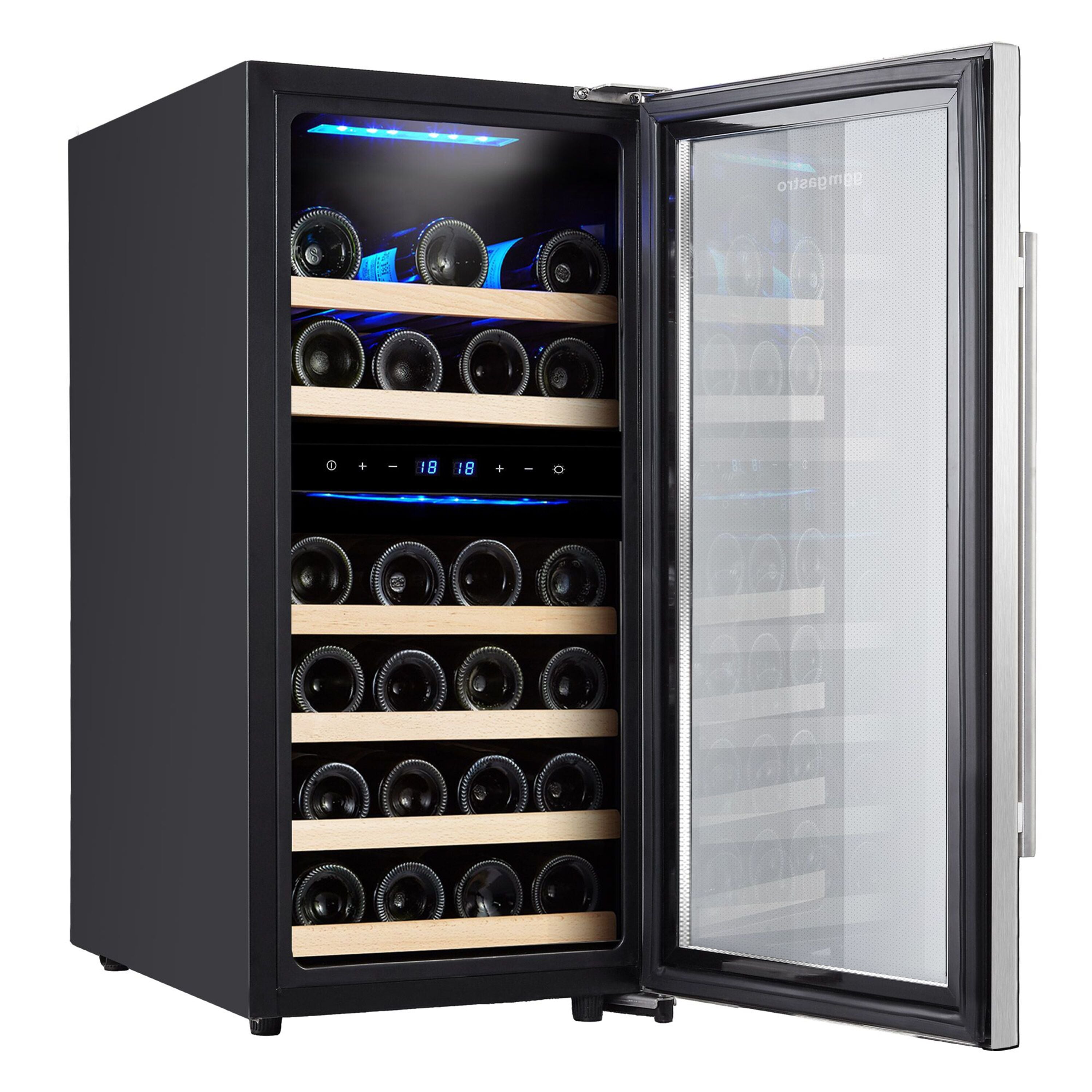 Cantinetta refrigerante con porta in vetro, capienza 33 bottiglie