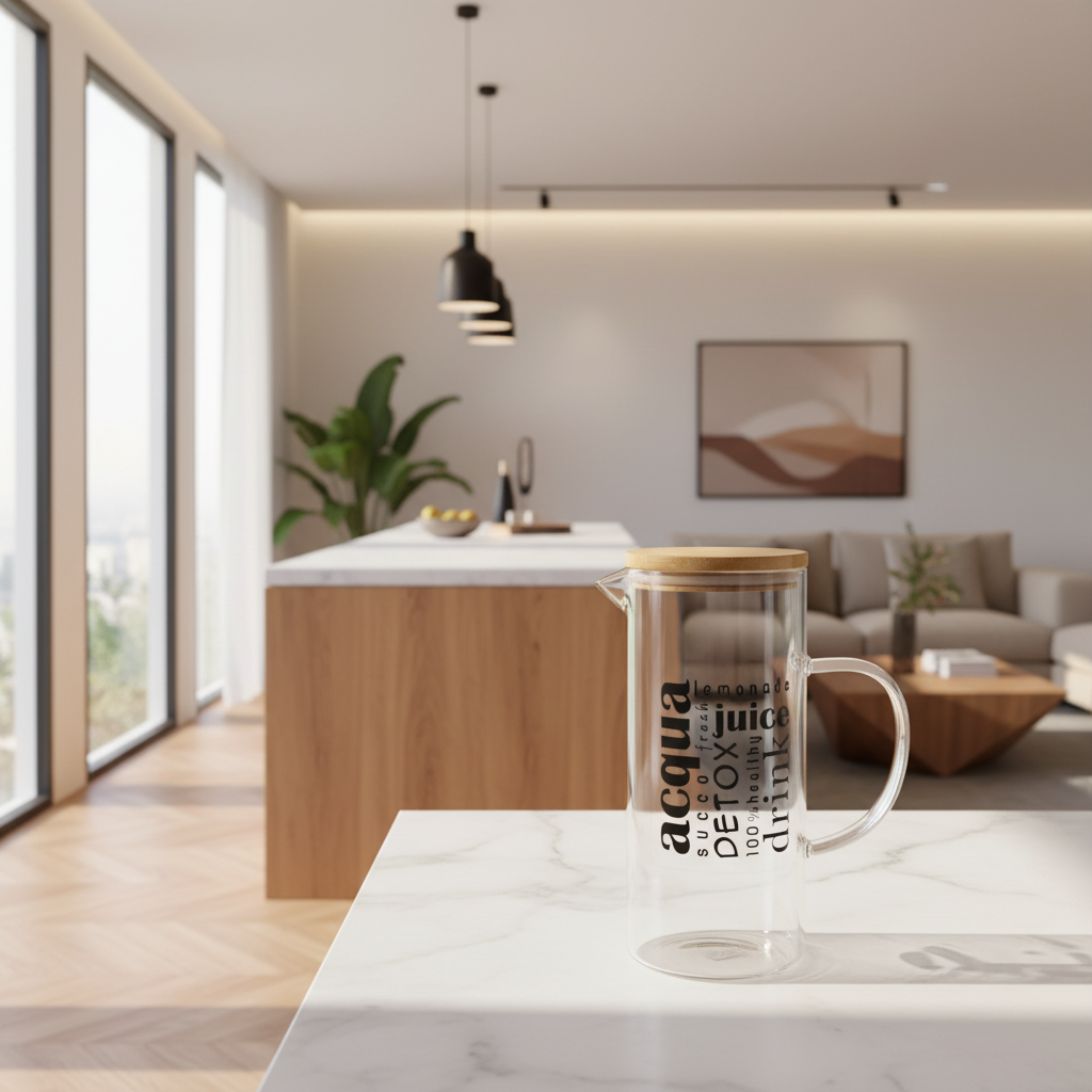 Caraffa in vetro borosilicato con tappo in Bamboo da 1300mL da 16.5 x 10 x h 22.5 cm