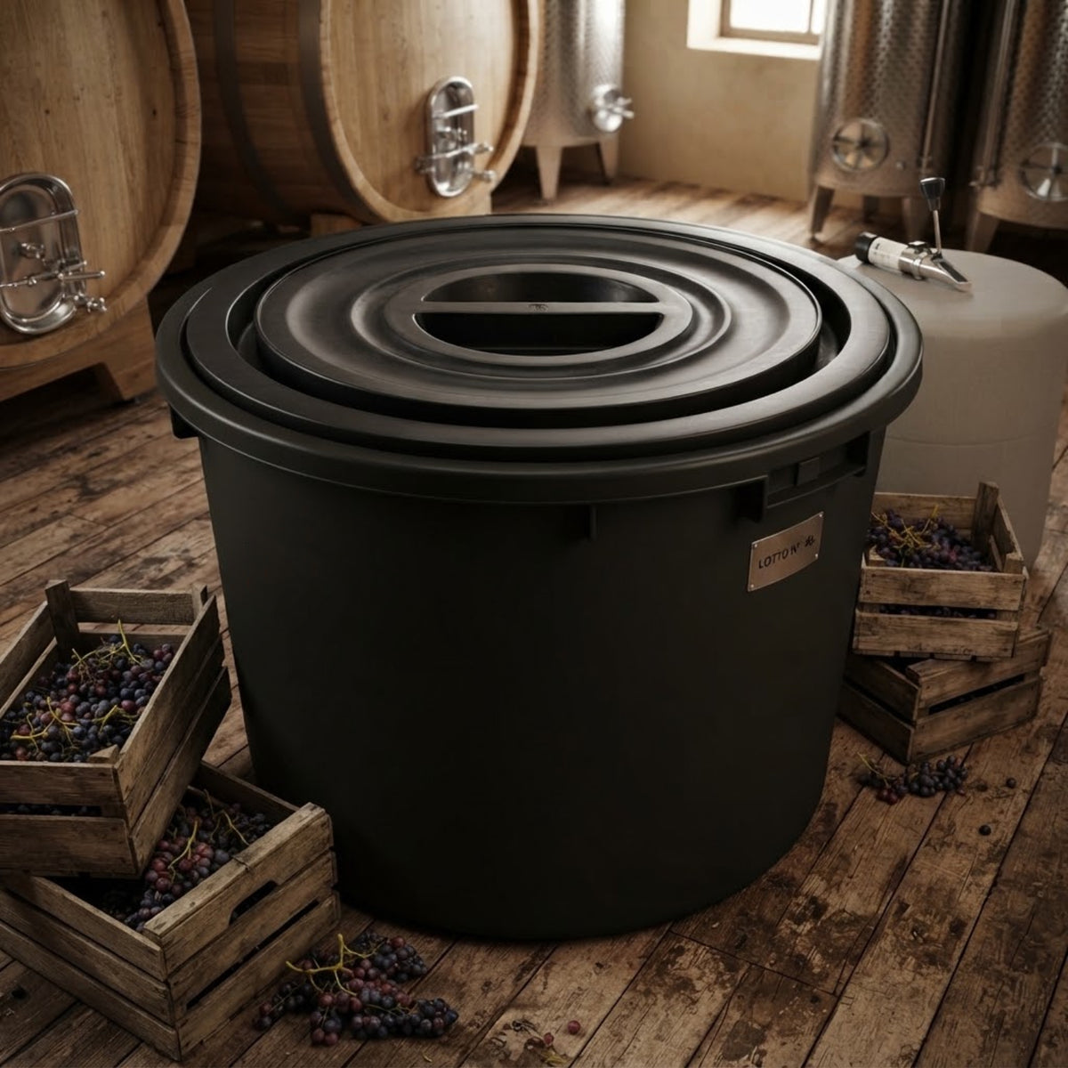 Coperchio per bidone in plastica nero multiuso sovrapponibile per vendemmia ed edilizia