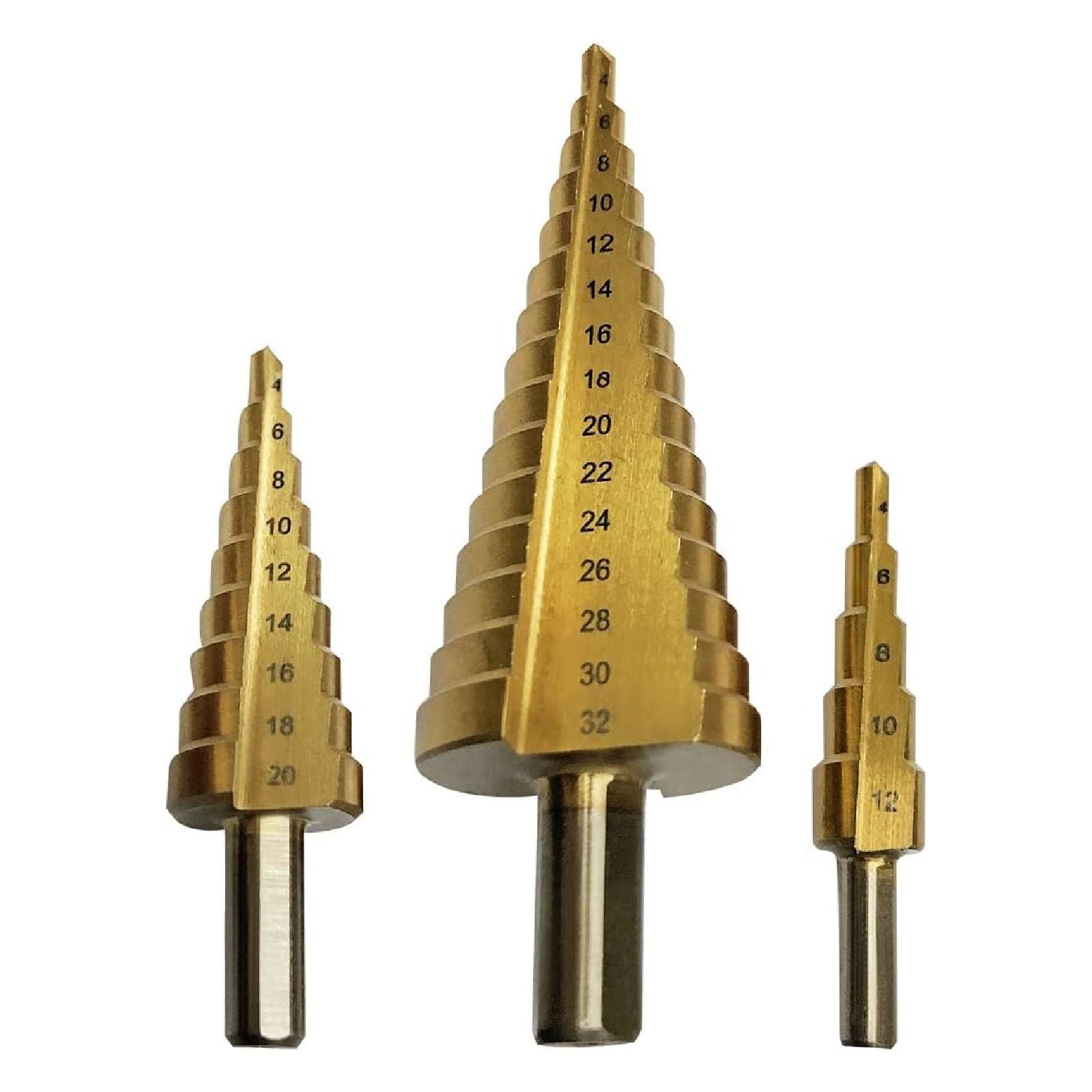 Set da 3 pezzi di frese coniche a gradini in acciaio hss in valigetta di alluminio