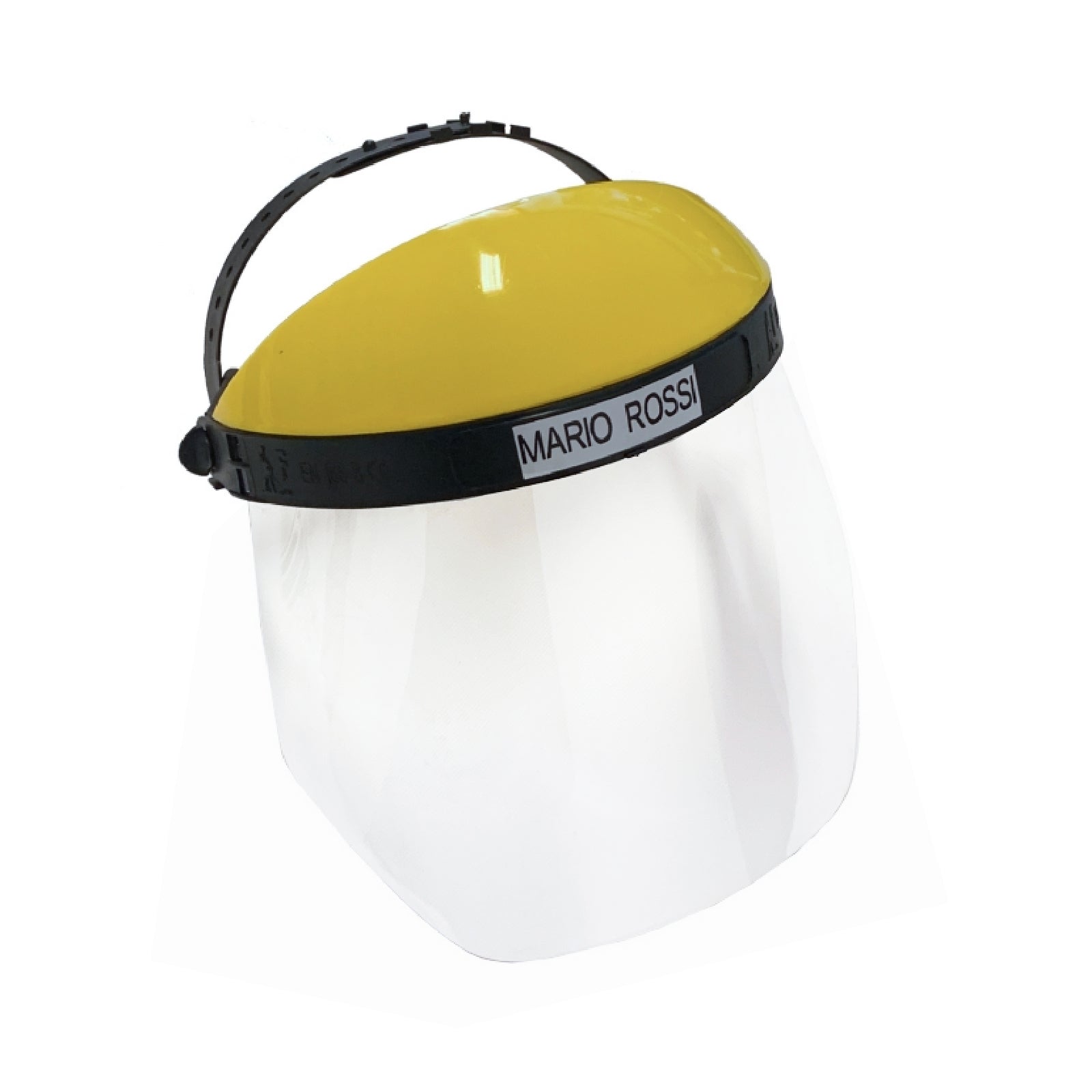 Schermo protettivo visiera in policarbonato con frontalino e fascetta retro nuca regolabile