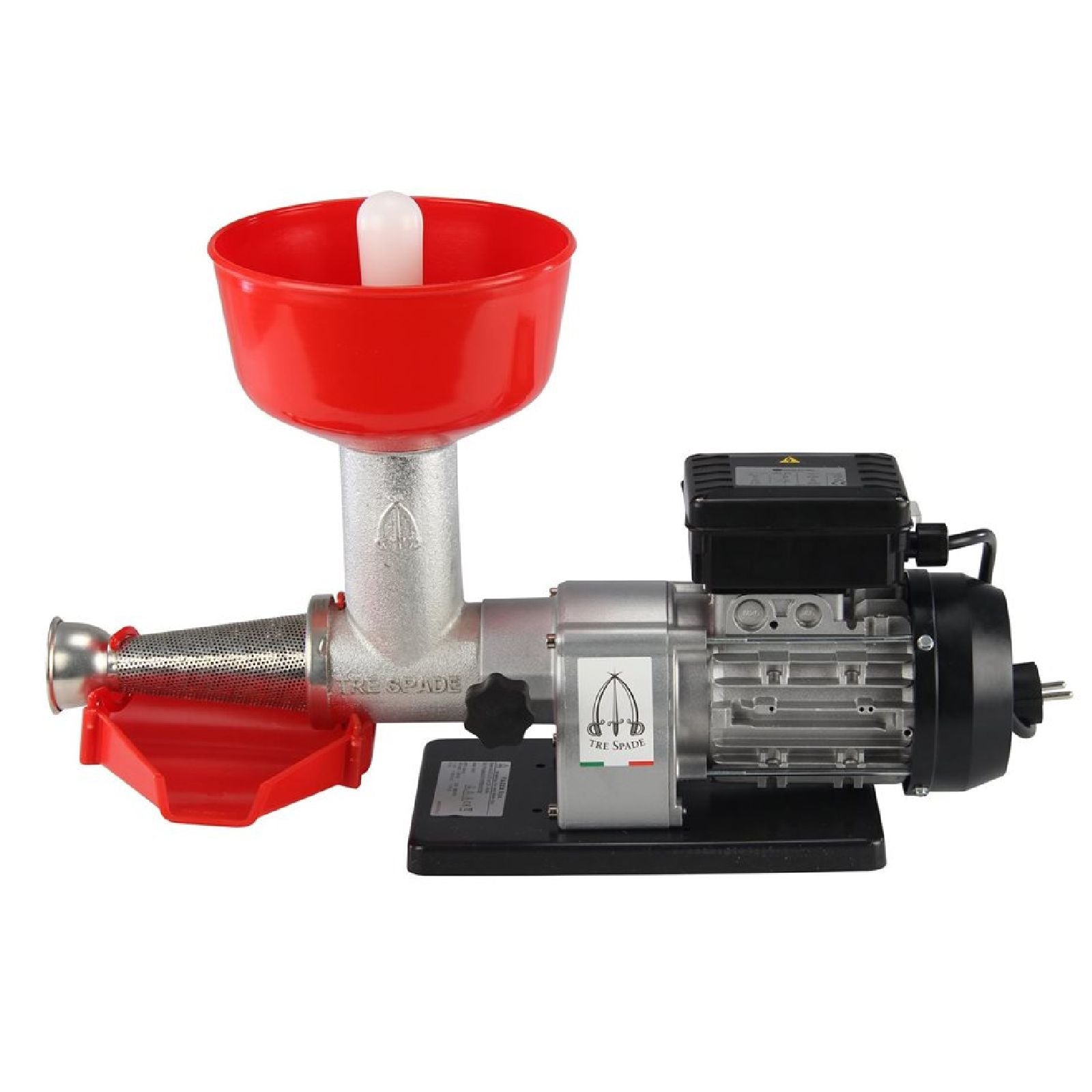Motoriduttore con spremipomodoro "serie 20800" con cono filtro in inox e imbuto in plastica