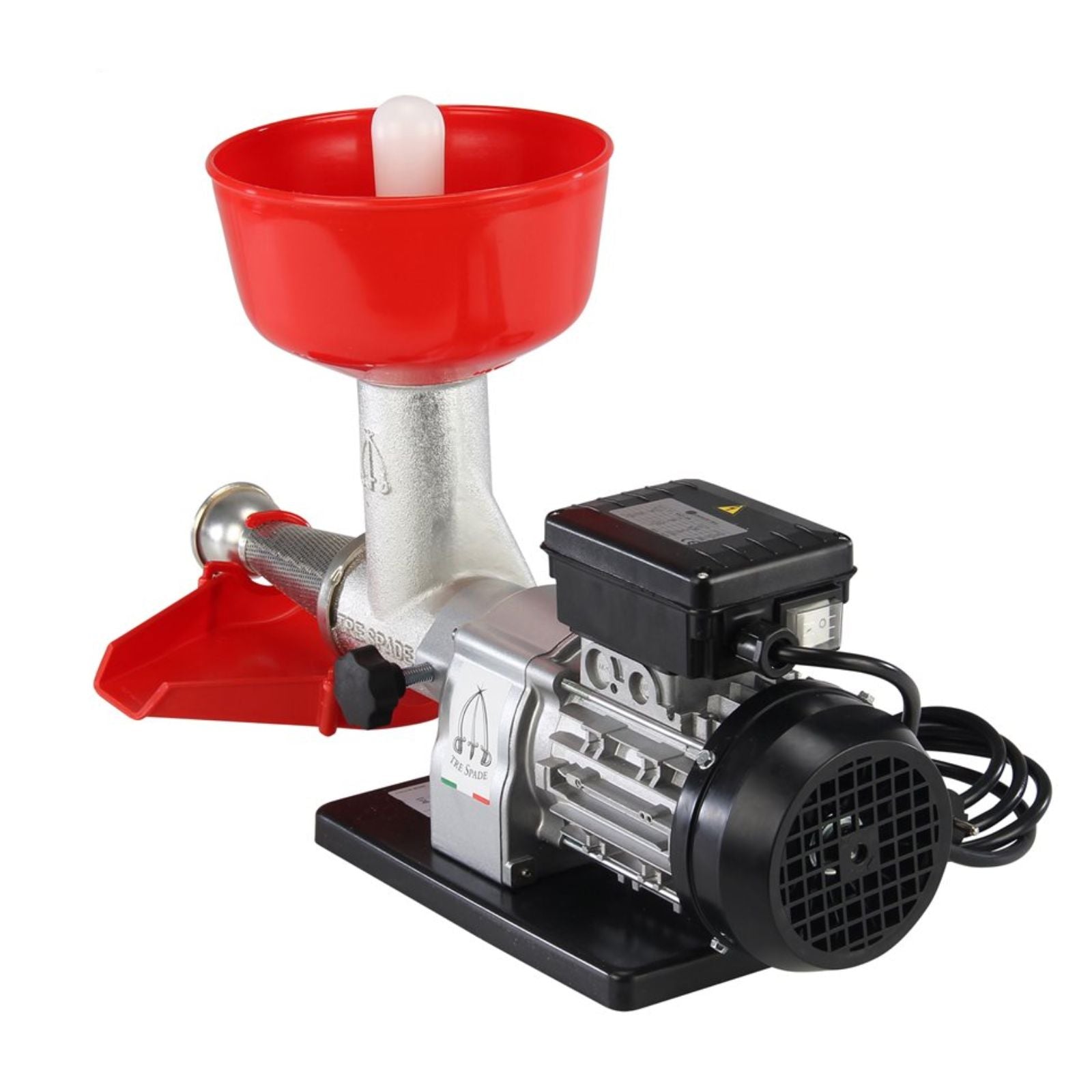 Motoriduttore con spremipomodoro "serie 20800" con cono filtro in inox e imbuto in plastica