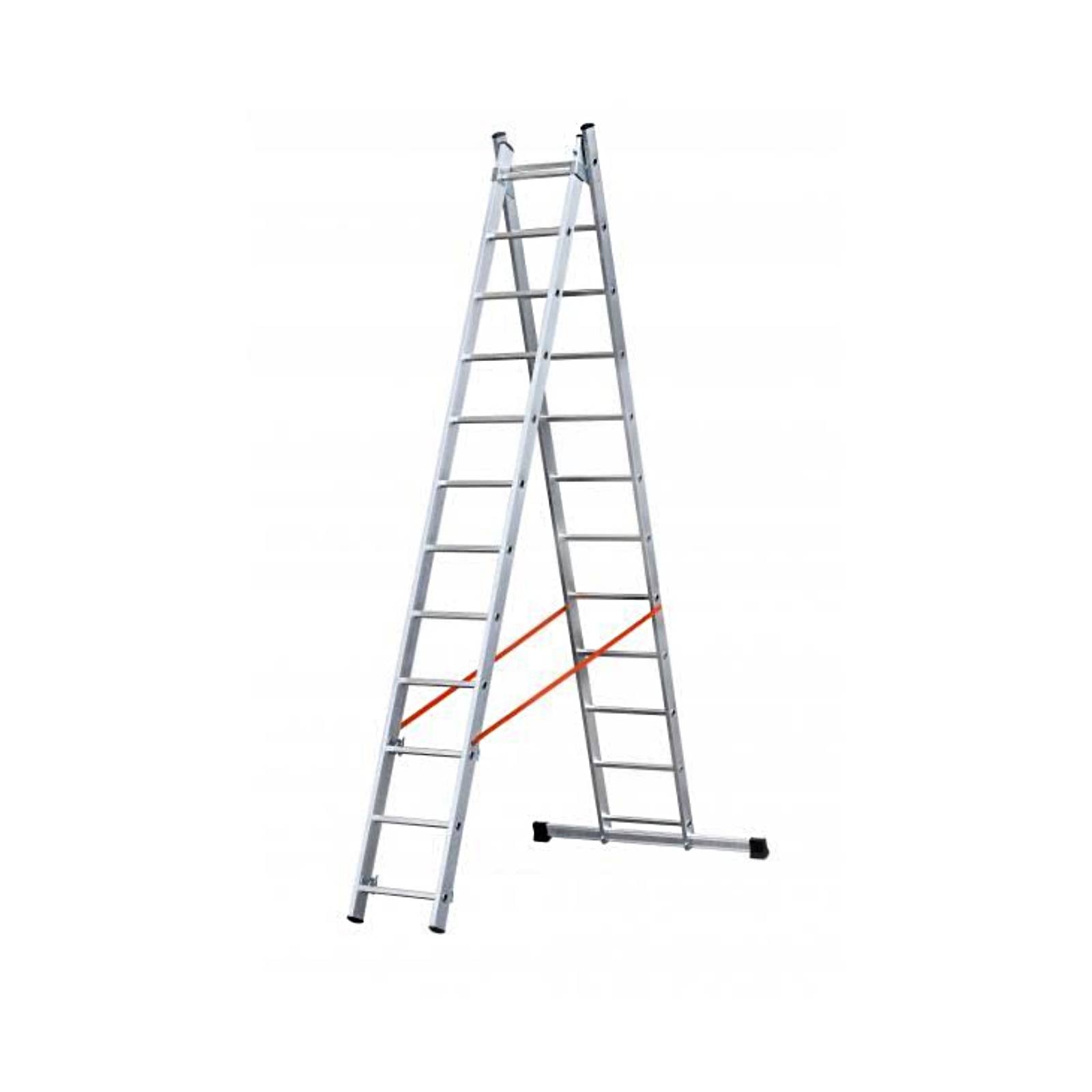 Scala a due elementi in alluminio dotata di stabilizzatore di base e limitatore di altezza