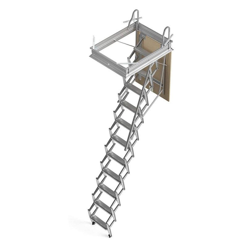Scala a pantografo per soffitto in lamiera stampata con corrimano telescopico 11 gradini
