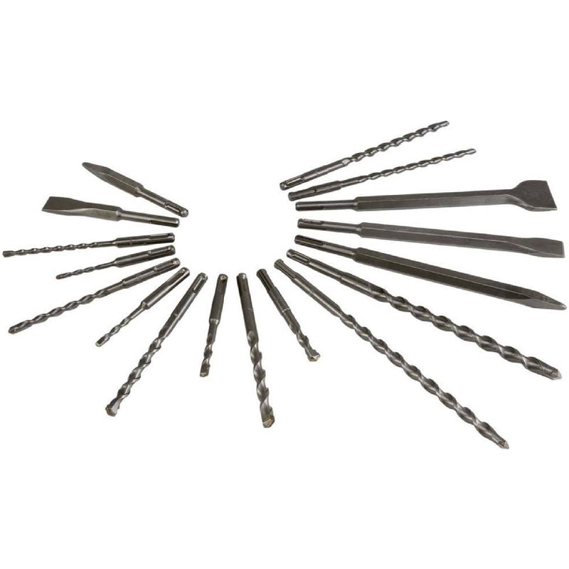 Punte e scalpelli in acciaio di prima qualità indicate per forare e demolire in valigetta da 17 pezzi