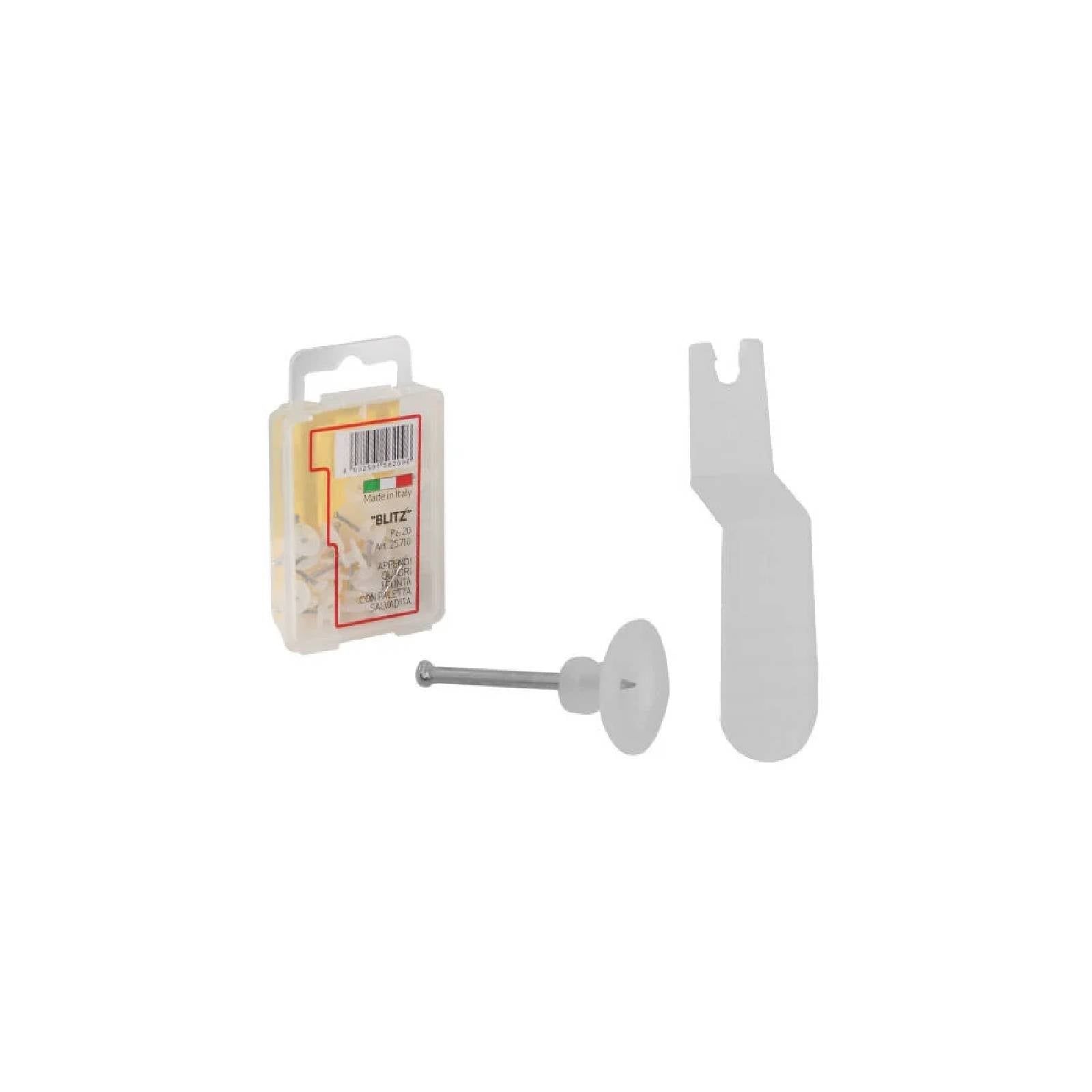 Gancio per quadri "1 punta" in nylon con punta di acciaio in confezione da 20 pezzi