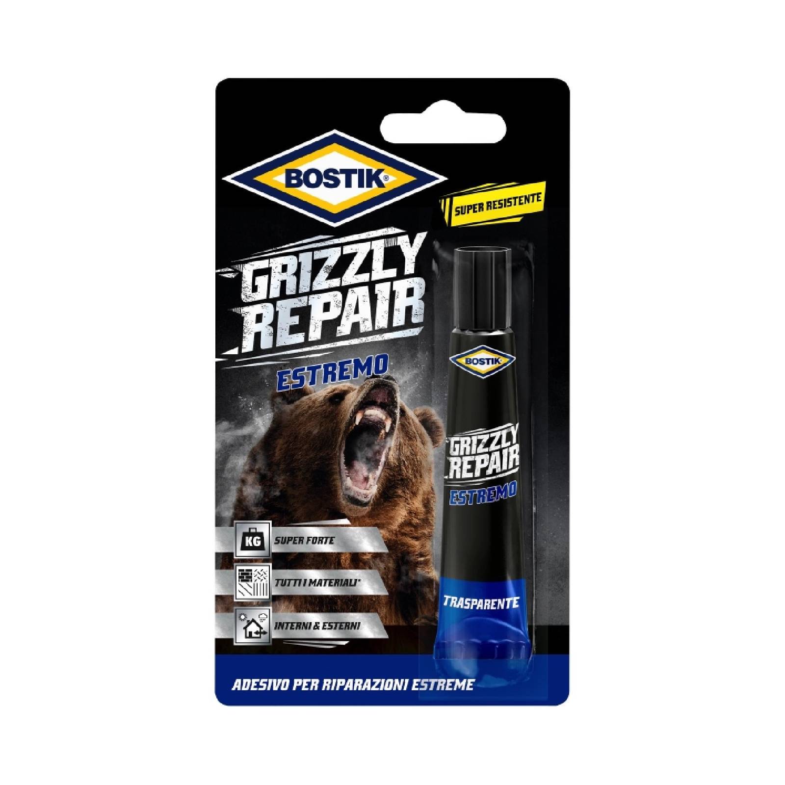 Adesivo universale "Grizzly repair estremo" forte per la riparazione di materiali trasparente 20 gr
