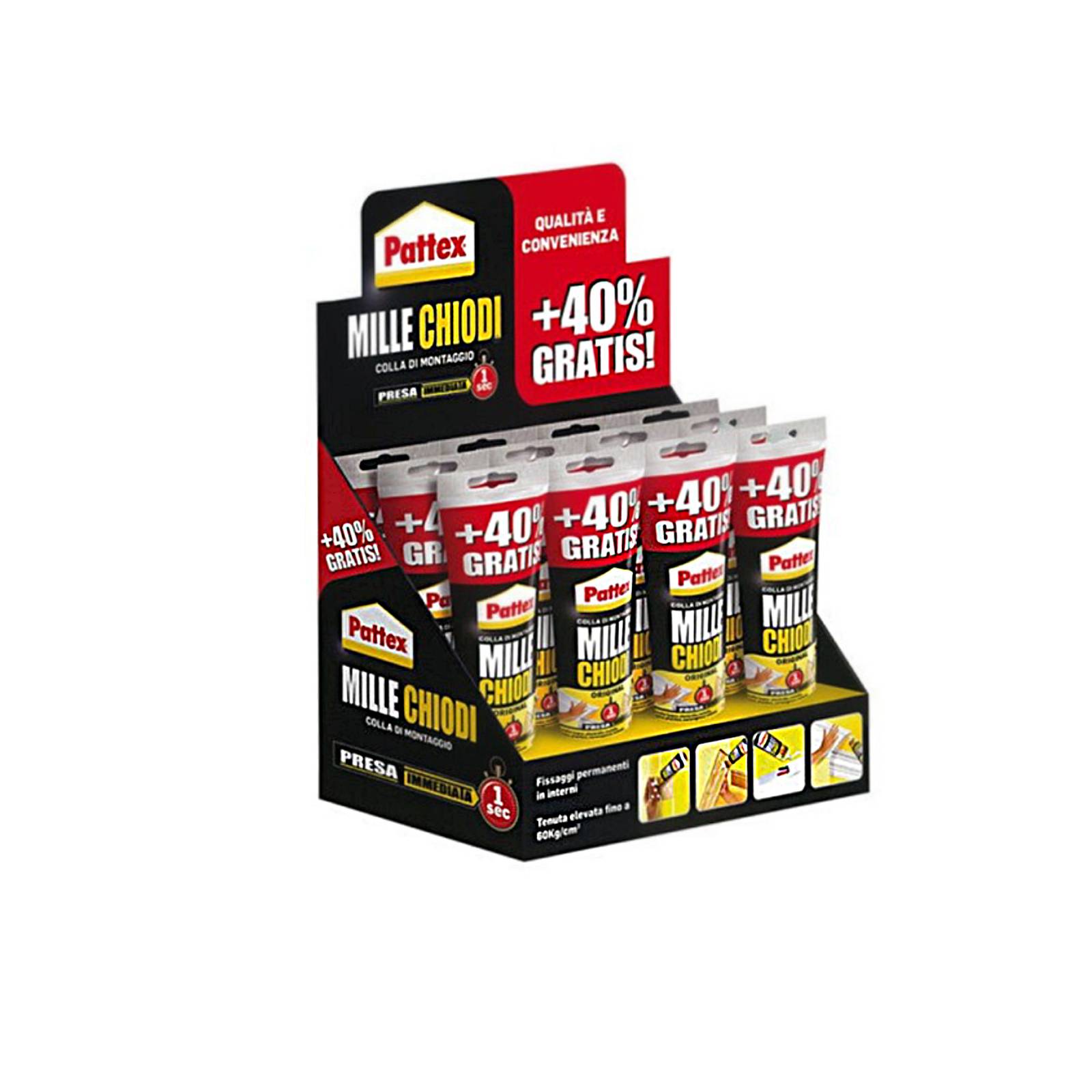 Adesivo millechiodi "Original" a presa rapida di colore bianco in tubetto da 250 gr + 40% gratis