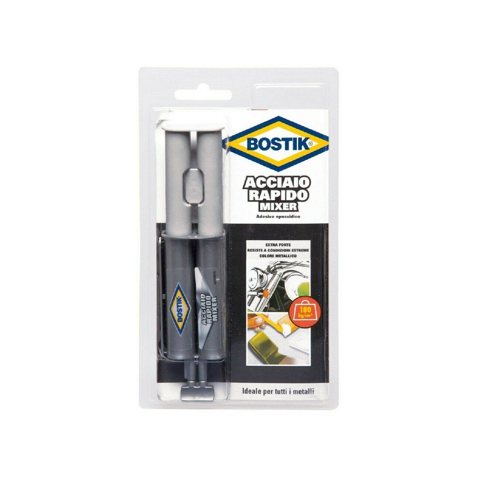 Adesivo "Acciaio Rapido Mixer" bicomponente con forte presa e colore acciaio naturale 24 ml