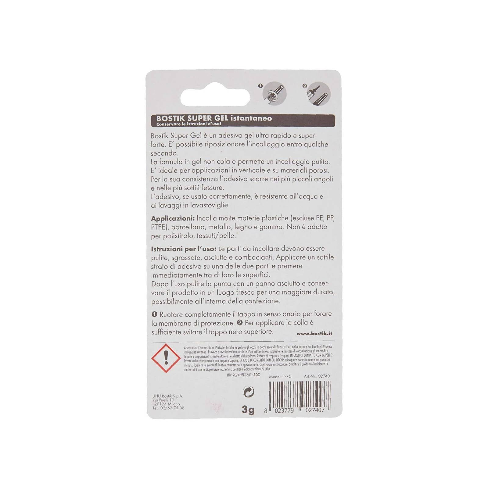 Adesivo istantaneo universale gel "Super" ideale per materiali porosi in tubetto da 3 gr