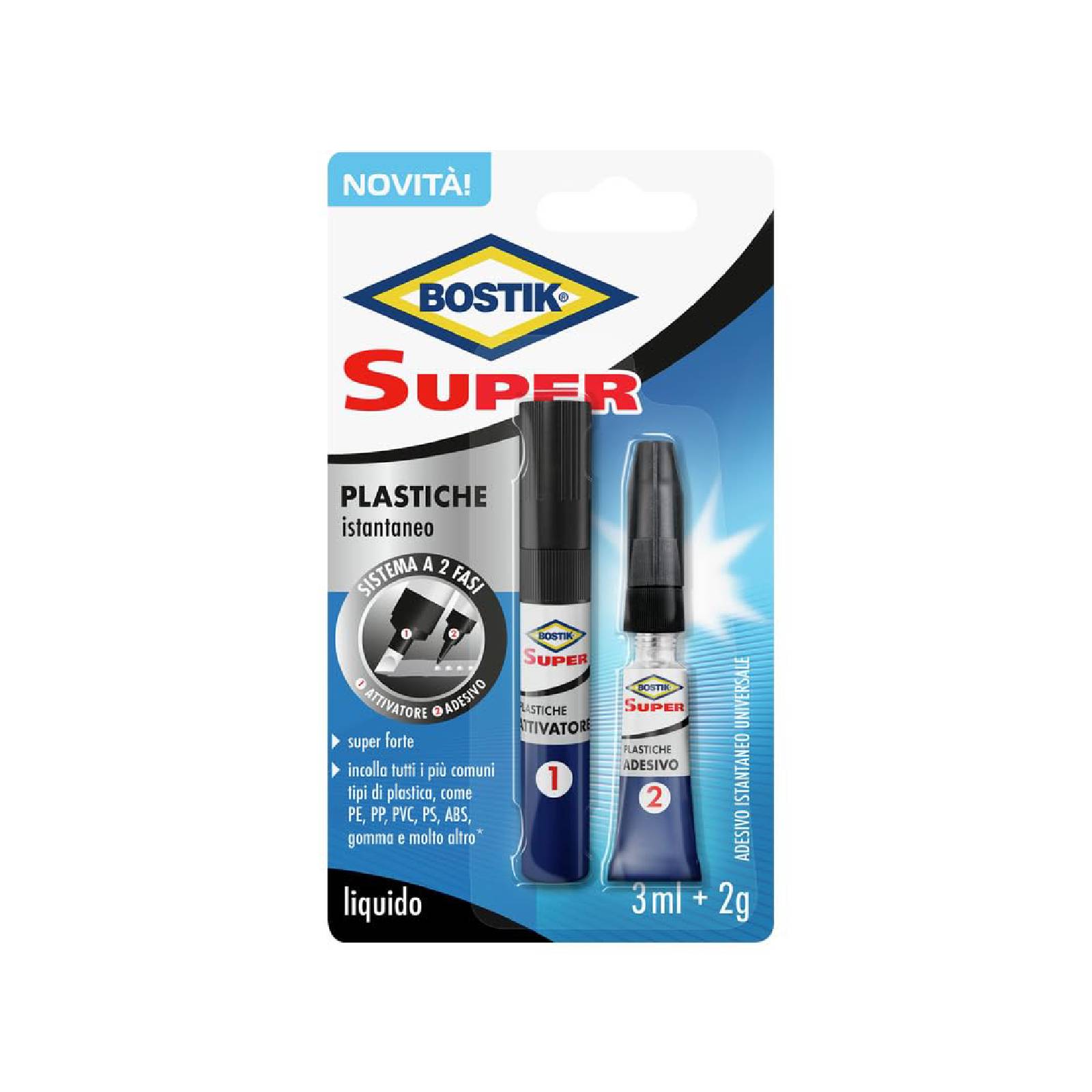 Adesivo istantaneo "Super Plastiche" universale ideale per incollaggi super forti
