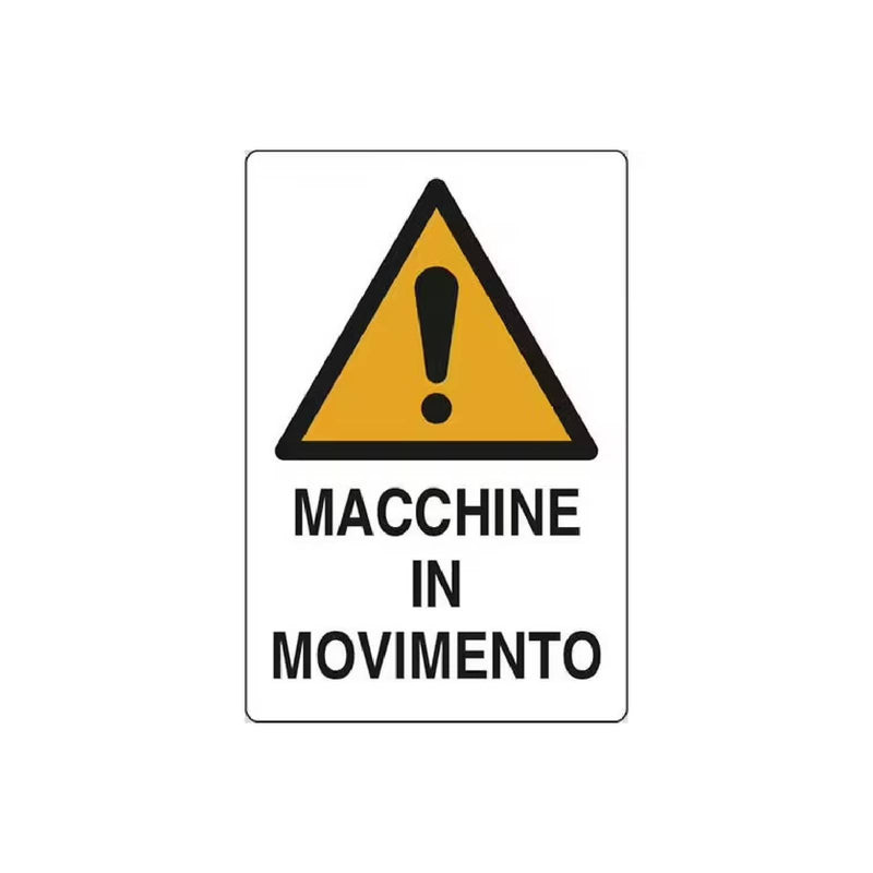 Cartello segnaletico "Attenzione Macchine in Movimento" realizzato in alluminio 35 x 50 cm