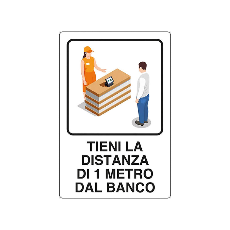 Cartello segnaletico "Tieni Distanza 1 Metro" realizzato in alluminio 20 x 30 cm