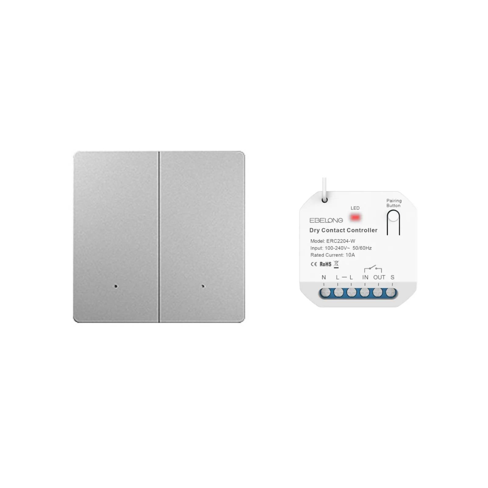 Relè doppio con pulsante doppio per tapparelle "9304" alimentato da meccanismo piezoelettrico