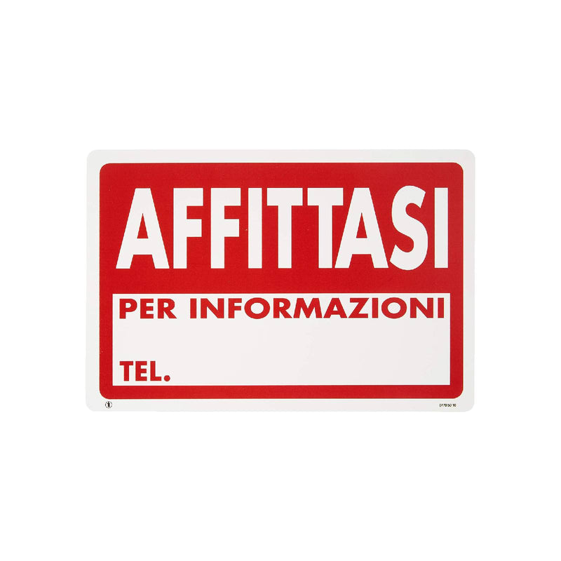 Cartello segnaletico "AFFITTASI" realizzato in pvc con dimensioni 20 x 30 cm