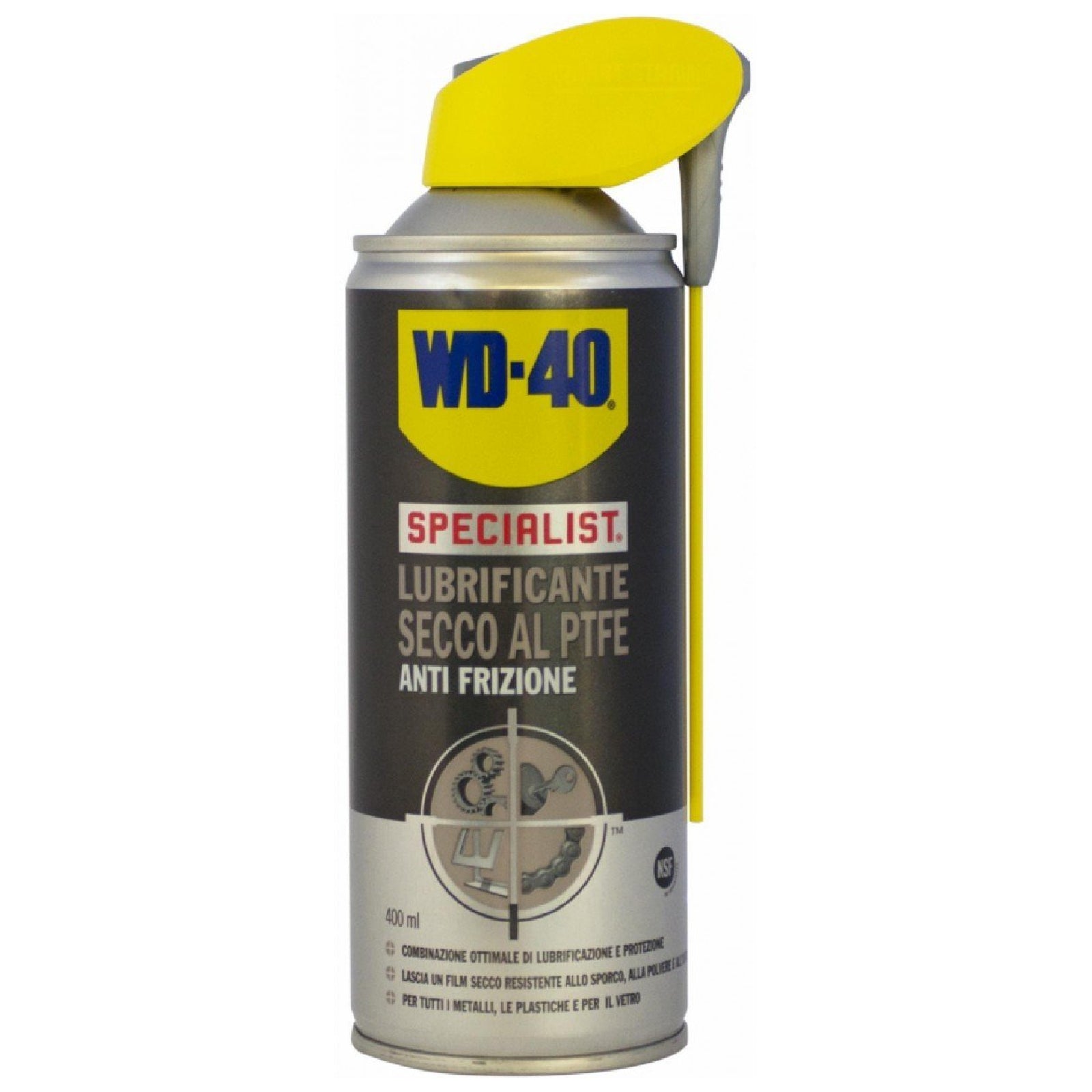 Lubrificante secco al PTFE spray antifrizione per metalli, plastiche e vetro "WD-40" 400 ml