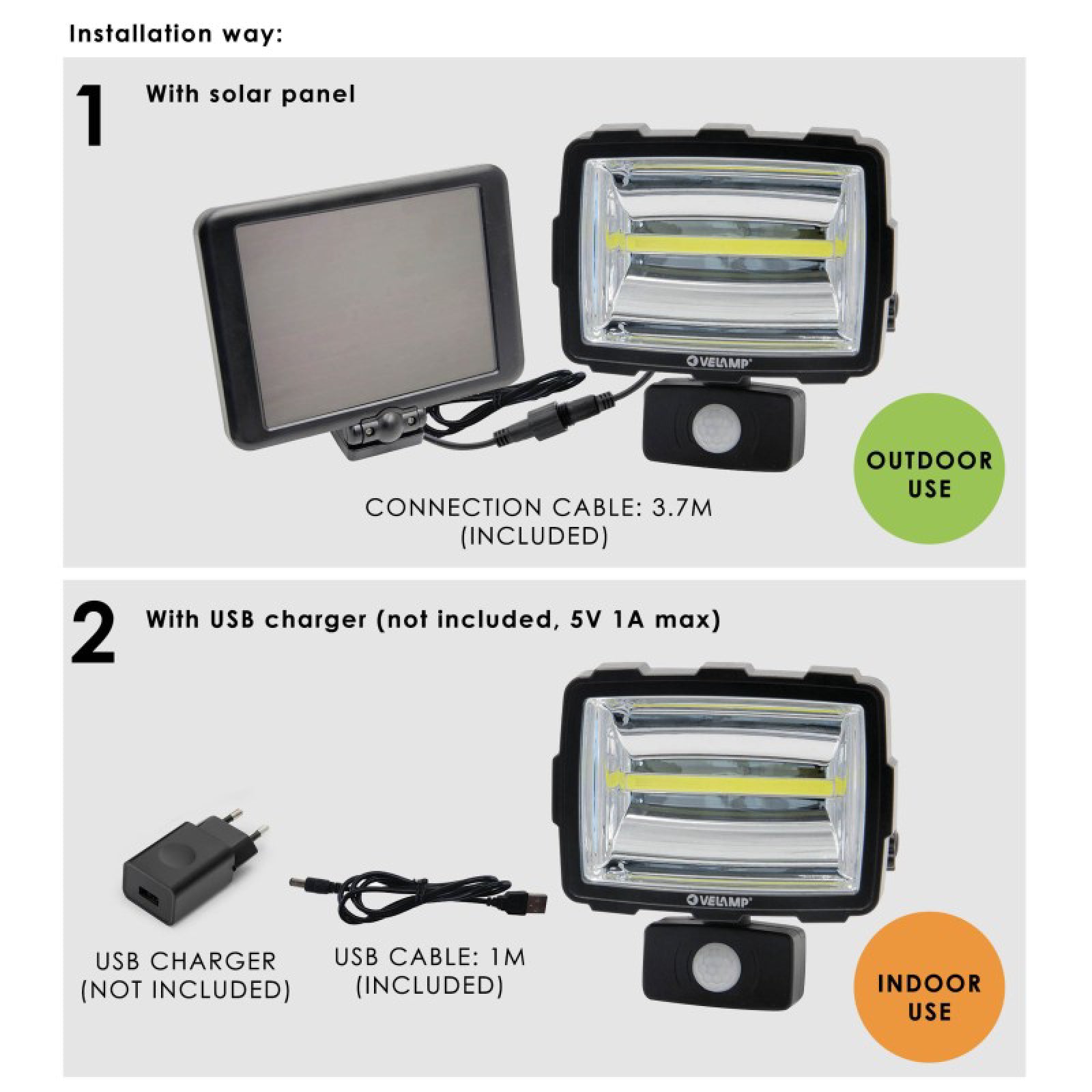 Proiettore led a ricarica solare con corpo in abs a 1600 lumen