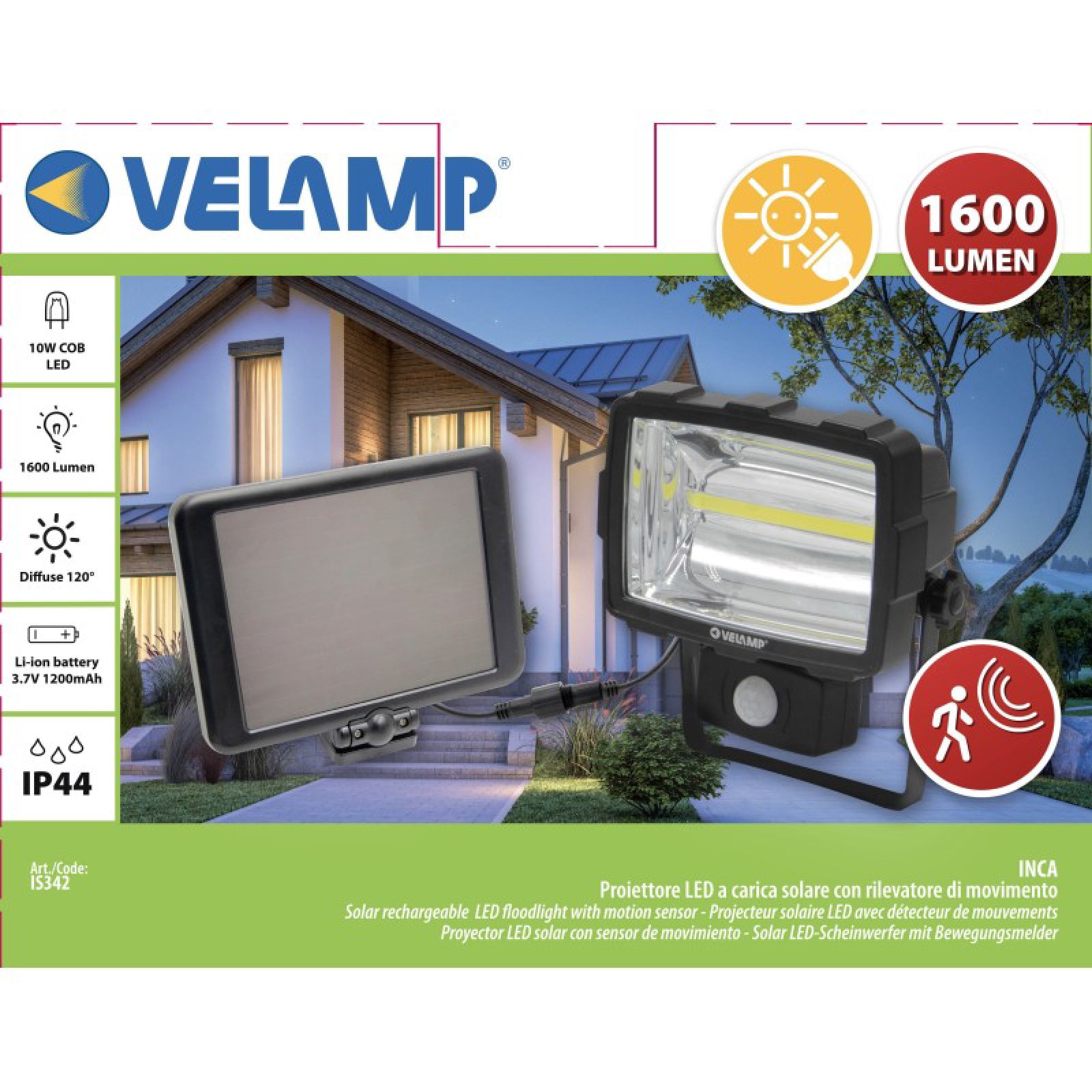 Proiettore led a ricarica solare con corpo in abs a 1600 lumen