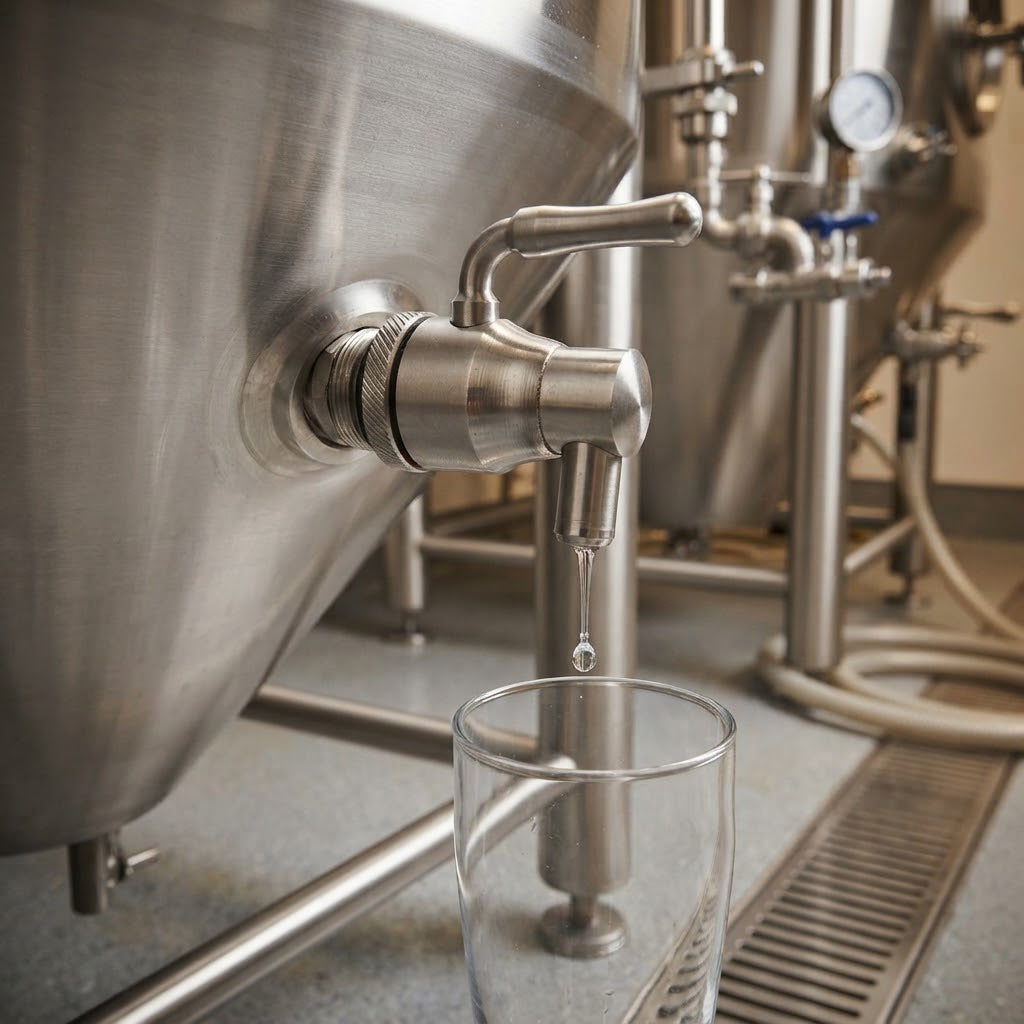 Rubinetto a sfera salva goccia in acciaio inox per bidoni e cisterne ad uso alimentare olio e vino