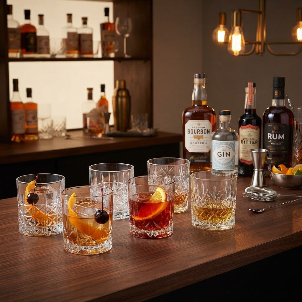 Set 6 Bicchieri da Whisky e cocktail in vetro intagliato 330 ml