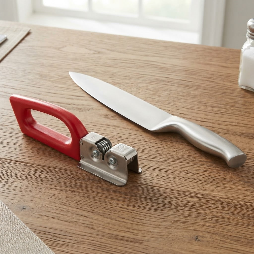 Affilacoltelli con base per coltelli e lame in acciaio Inox con dischi