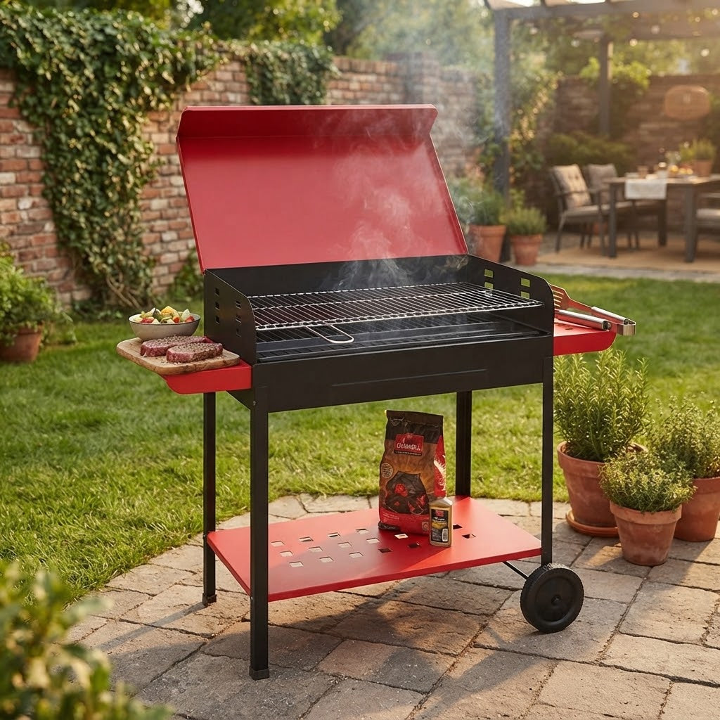 Barbecue a carbonella "Etna" griglia regolabile con ruote e tappo "Made in Italy"