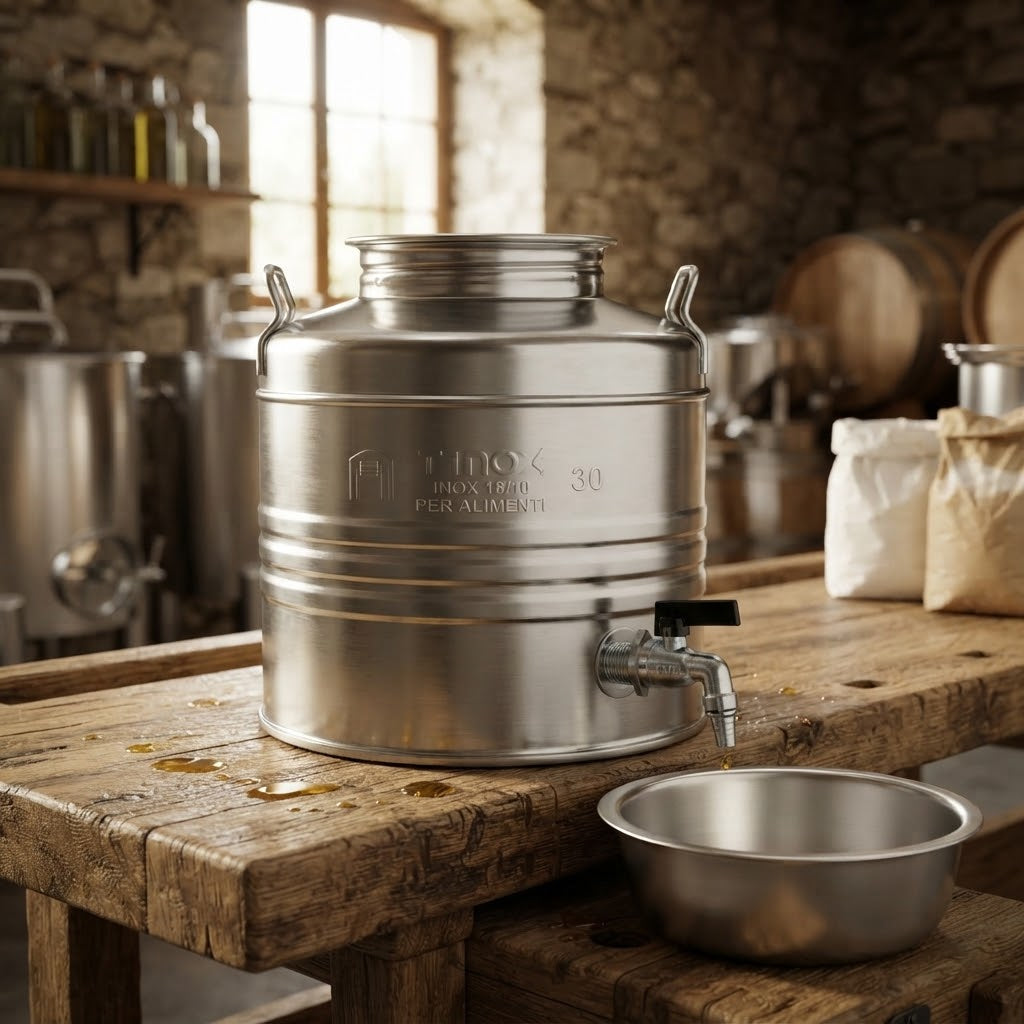 Contenitore in acciaio inox AISI 304 "Made in Italy" per olio d'oliva