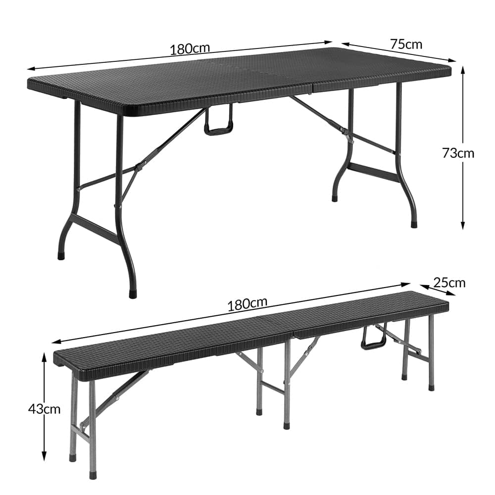Tavolo pieghevole da catering e campeggio a valigetta con 2 panche marrone