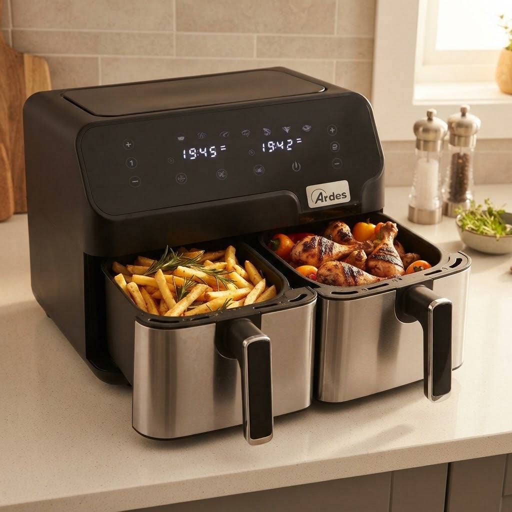 Friggitrice ad aria elettrica "Eldorada dual" ideale per tutti i tipi di frittura, capacità 5,5 + 3,5 litri