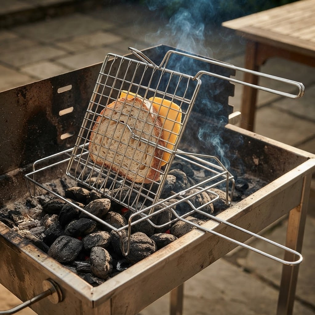 Graticola per barbecue girevole, griglia in acciaio a barre con piedini alta qualità "Made in Italy"