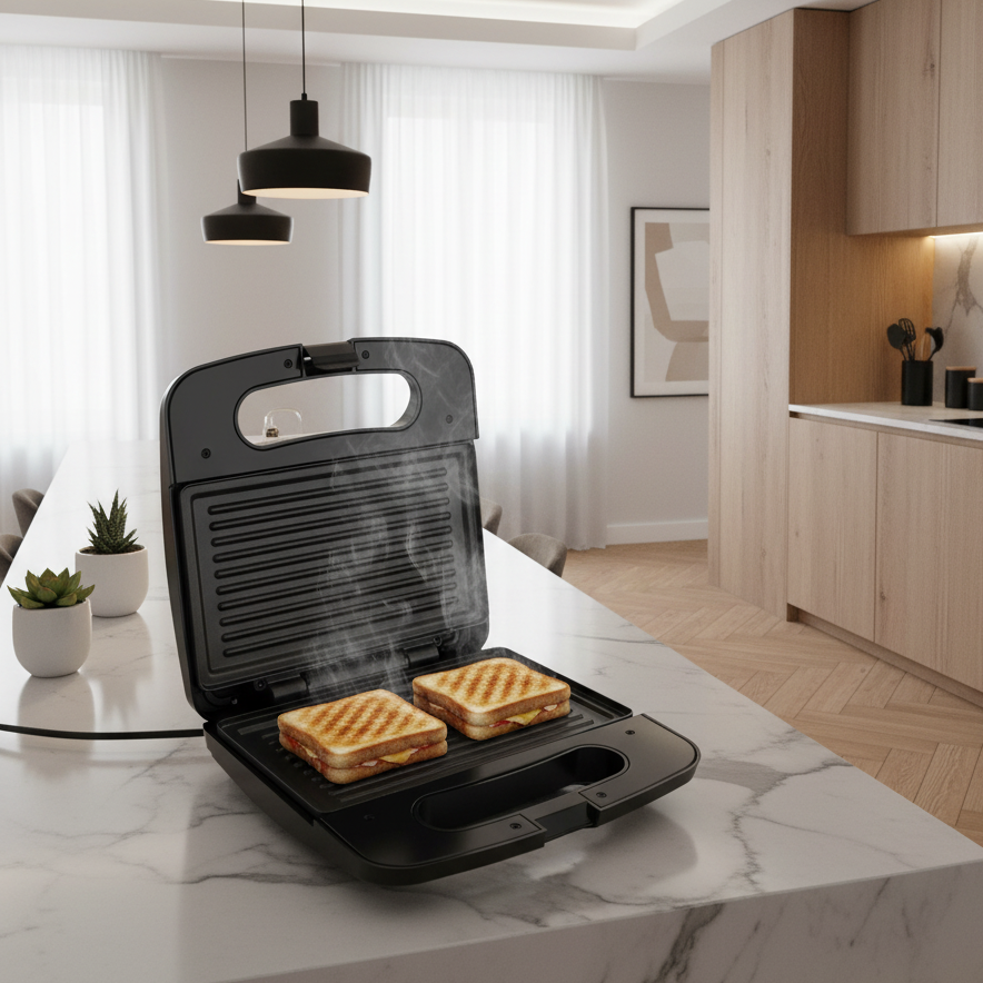 Tostiera con temperatura regolabile, ideale per la preparazione di toast sandwich e bruschette