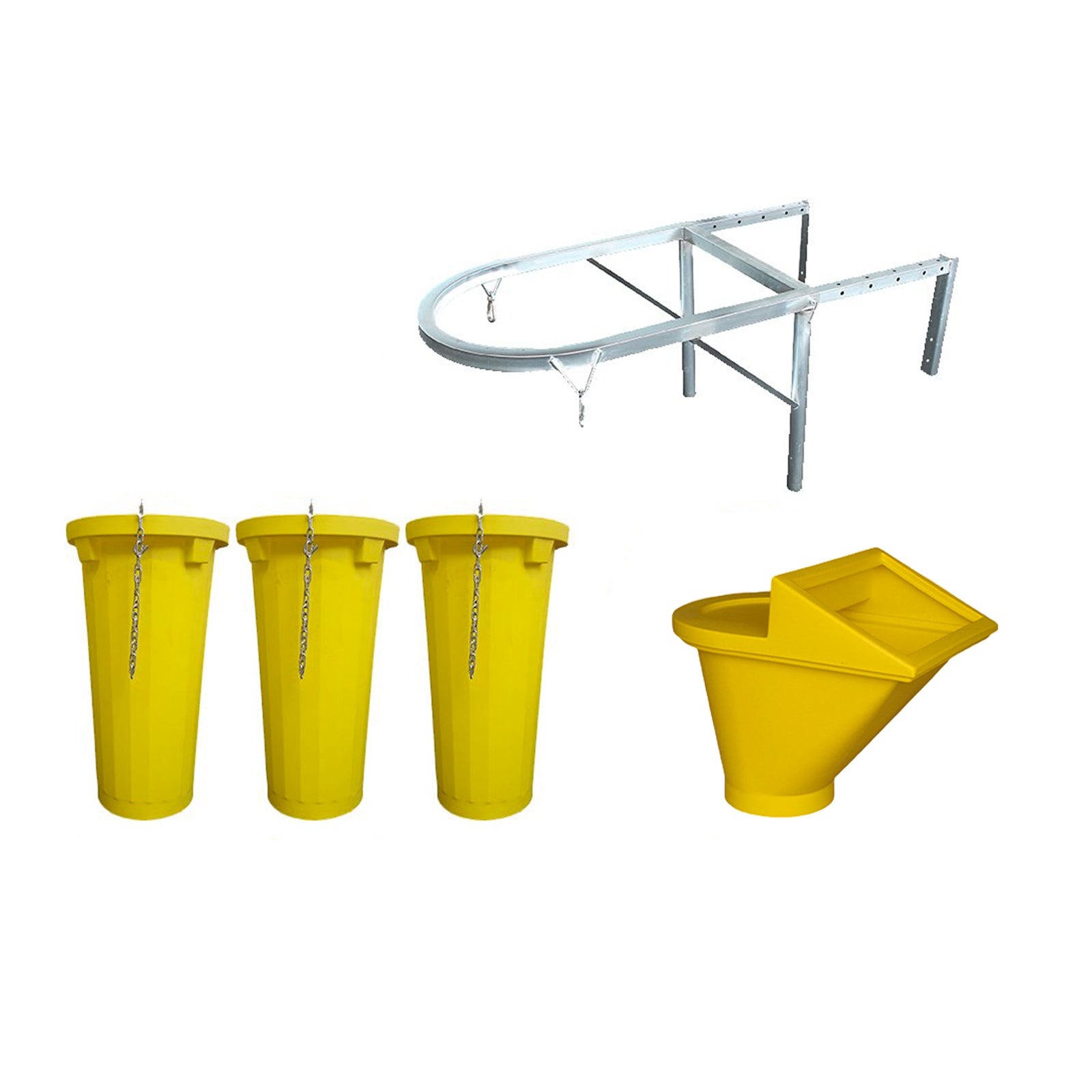 Scarica detriti, supporto e tramoggia in polietilene per edilizia e cantieri kit