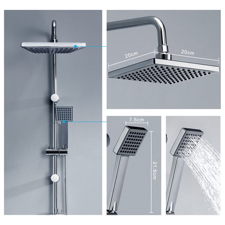 Saliscendi doccia "Rainfall" con soffione quadrato e doccetta multifunzione