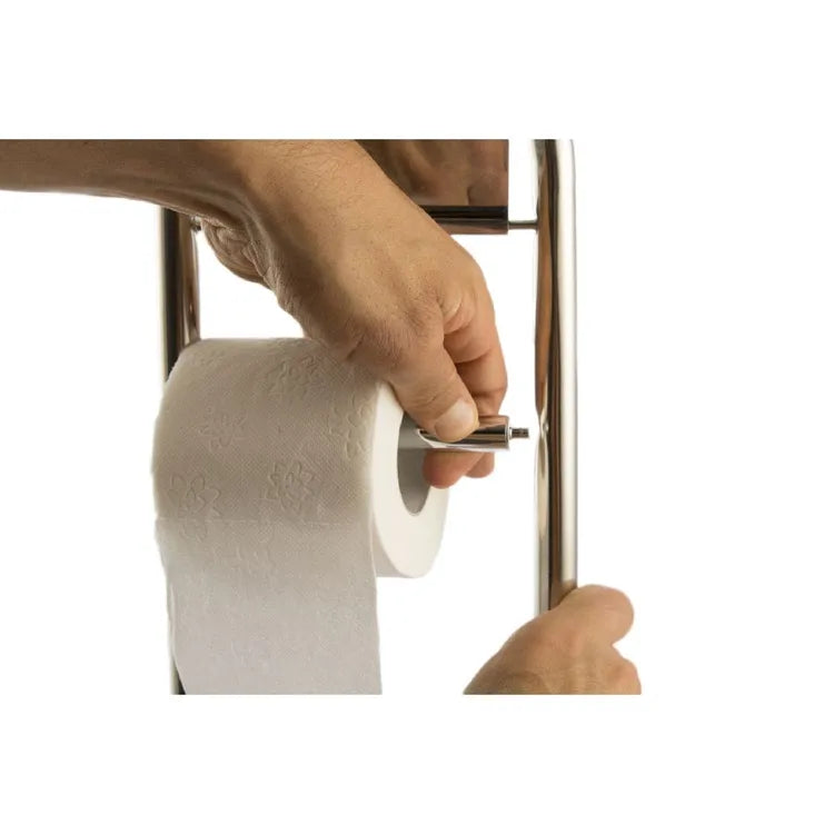 Piantana multifunzione in acciaio inox con porta carta igienica e scopino