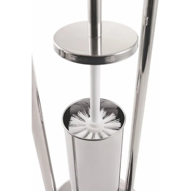 Piantana multifunzione in acciaio inox con porta carta igienica e scopino