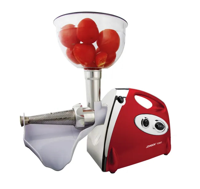 Spremipomodoro e tritacarne in alluminio, con imbuto, scivolo e pestello