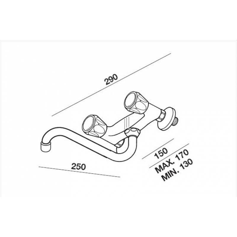 Gruppo lavello inferiore in ottone cromato con rompigetto e bocca girevole