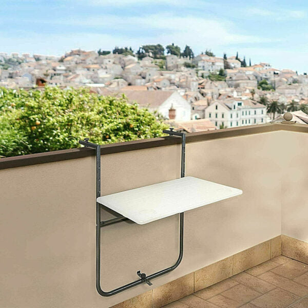 Tavolo richiudibile da balcone in acciaio piano in HDPE bianco per esterni