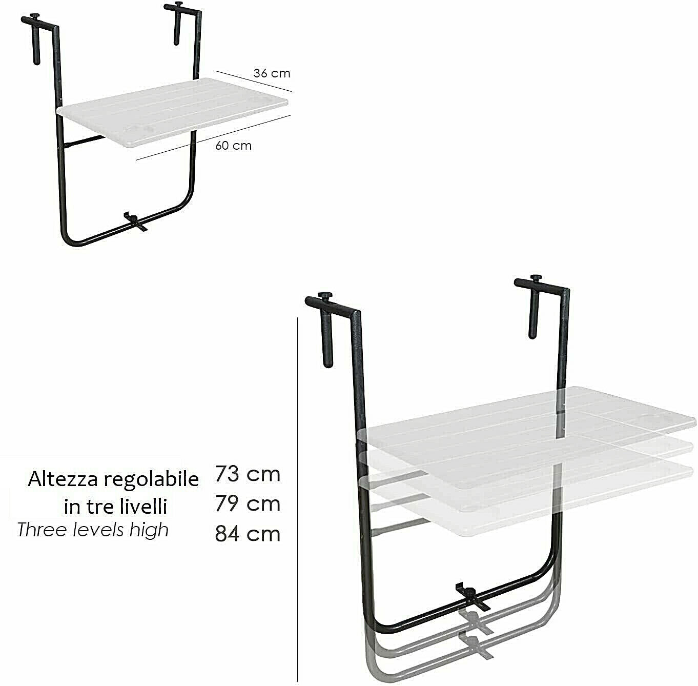 Tavolo richiudibile da balcone in acciaio piano in HDPE bianco per esterni